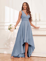 Refined Sleeveless High Low Chiffon Bridesmaid Dresses With Pockets