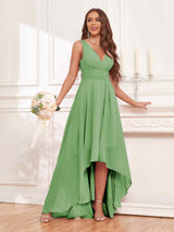 Refined Sleeveless High Low Chiffon Bridesmaid Dresses With Pockets