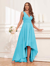 Refined Sleeveless High Low Chiffon Bridesmaid Dresses With Pockets