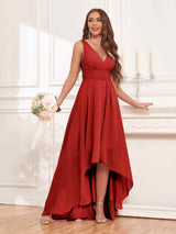 Refined Sleeveless High Low Chiffon Bridesmaid Dresses With Pockets