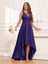 Refined Sleeveless High Low Chiffon Bridesmaid Dresses With Pockets