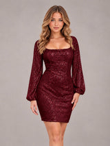 Refined Square Neck Long Sleeves Sequins Mini Homecoming Dresses