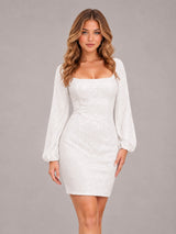 Refined Square Neck Long Sleeves Sequins Mini Homecoming Dresses