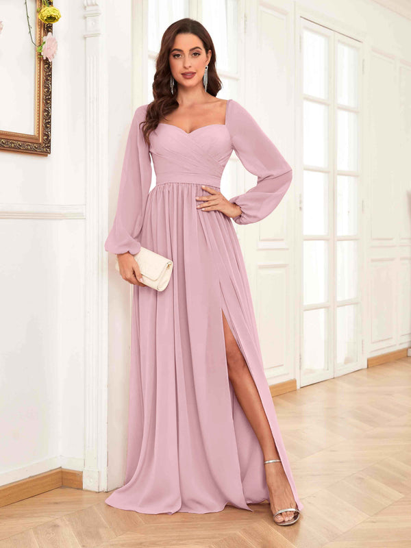 Candy Pink Refined Sweetheart Pleated Long Sleeves Chiffon Mother Of The Bride Dresses