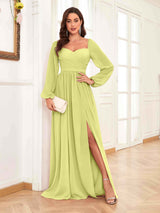 Refined Sweetheart Pleated Long Sleeves Chiffon Mother Of The Bride Dresses