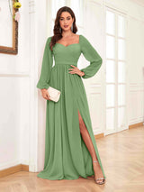 Refined Sweetheart Pleated Long Sleeves Chiffon Mother Of The Bride Dresses