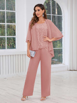 Regal Scoop Neck Three Pieces Sequins Chiffon Mother Of The Bride Dresses