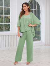 Regal Scoop Neck Three Pieces Sequins Chiffon Mother Of The Bride Dresses