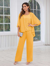 Regal Scoop Neck Three Pieces Sequins Chiffon Mother Of The Bride Dresses