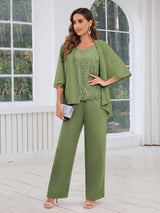 Regal Scoop Neck Three Pieces Sequins Chiffon Mother Of The Bride Dresses