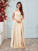 Regal Square Neck Slit A-Line Chiffon Bridesmaid Dresses