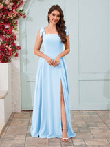 Regal Square Neck Slit A-Line Chiffon Bridesmaid Dresses