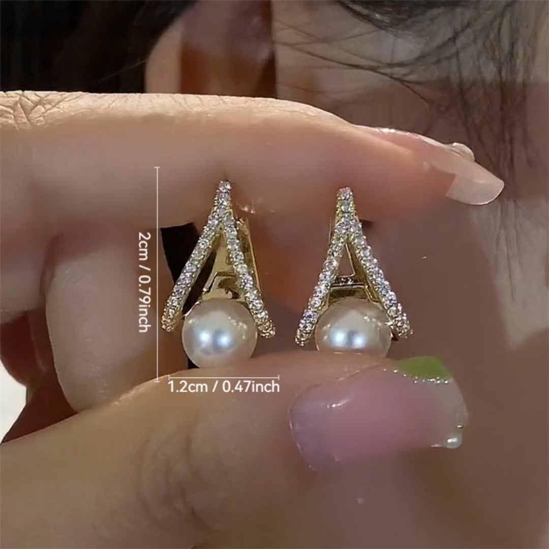 Romantic Pearl Stud Earrings Elegant Gold Crystal Design for Women