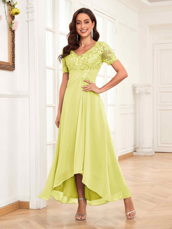 Daffodil Romantic Ruched Lace Appliques Chiffon Mother Of The Bride Dresses