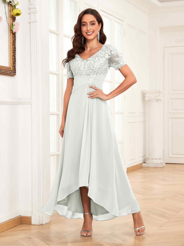 Ivory Romantic Ruched Lace Appliques Chiffon Mother Of The Bride Dresses