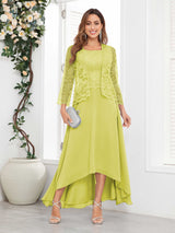 Romantic Two Pieces Appliques Chiffon High-Low Mother Of The Bride Dresses