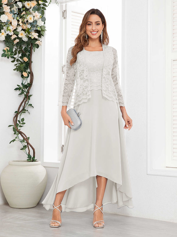 Ivory Romantic Two Pieces Appliques Chiffon High-Low Mother Of The Bride Dresses