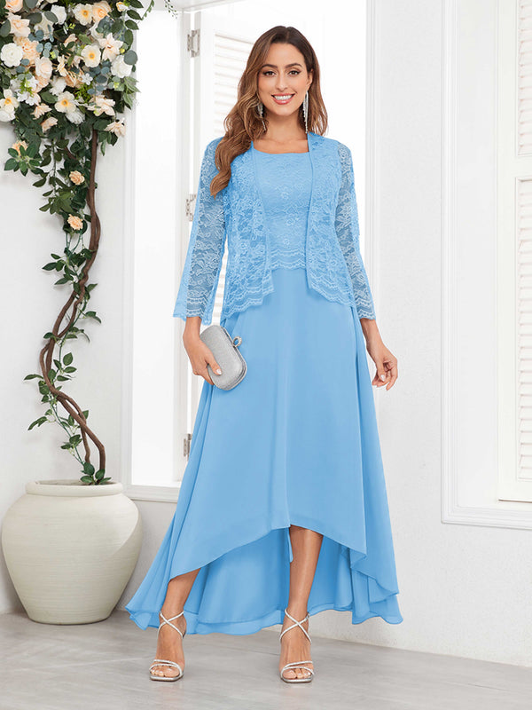 Light Blue Romantic Two Pieces Appliques Chiffon High-Low Mother Of The Bride Dresses