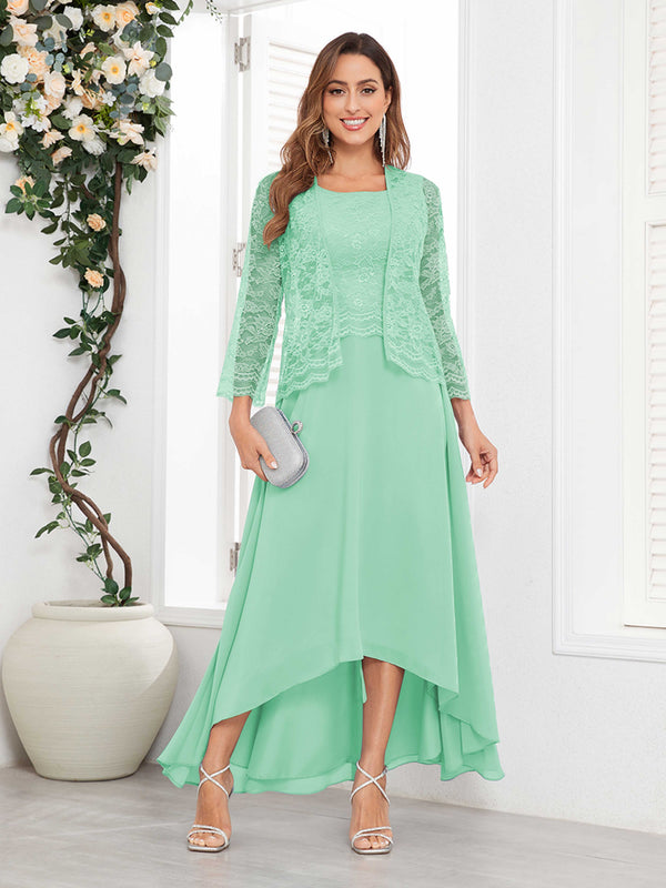 Mint Green Romantic Two Pieces Appliques Chiffon High-Low Mother Of The Bride Dresses