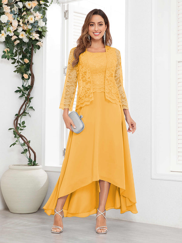Mustard Romantic Two Pieces Appliques Chiffon High-Low Mother Of The Bride Dresses