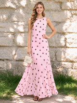 Round Neck A-Line Ankle-Length Wedding Guest Dress with Polka Dots