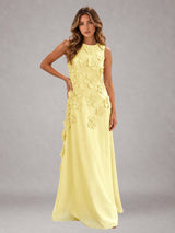 Free Shipping Round Neck Sleeveless Long Formal Gown with 3D Floral Flowers