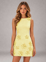 Free Shipping Round Neck Sleeveless Mini Formal Dress with 3D Floral Appliques
