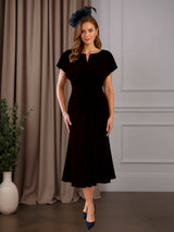 Ruched A-Line Tea-Length Mother of the Bride Dress with Short Sleeves