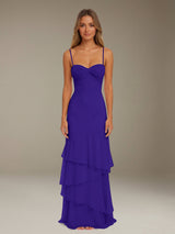 Free Shipping Ruffled Chiffon Bridesmaid Dress Spaghetti Straps Floor Length