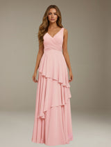 Free Shipping Ruffled Chiffon Bridesmaid Dress V-Neck