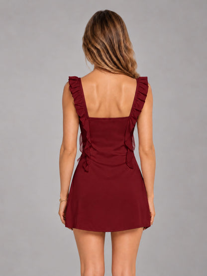 Burgundy Ruffled Sweetheart Stretch Satin Mini Homecoming Dresses