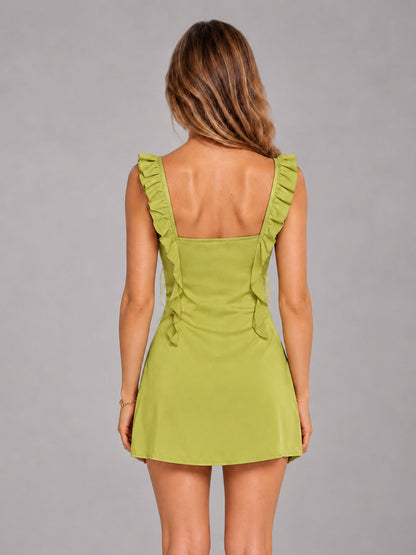 Chartreuse Ruffled Sweetheart Stretch Satin Mini Homecoming Dresses