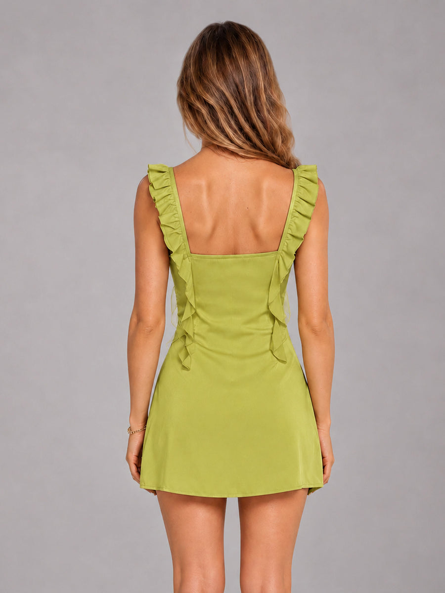 Chartreuse Ruffled Sweetheart Stretch Satin Mini Homecoming Dresses