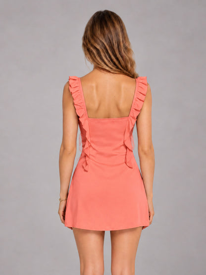Coral Ruffled Sweetheart Stretch Satin Mini Homecoming Dresses