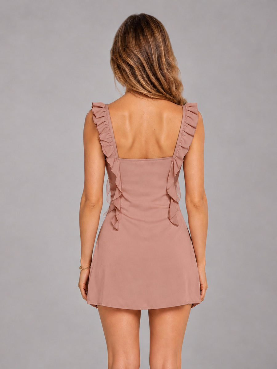 Dusty Rose Ruffled Sweetheart Stretch Satin Mini Homecoming Dresses