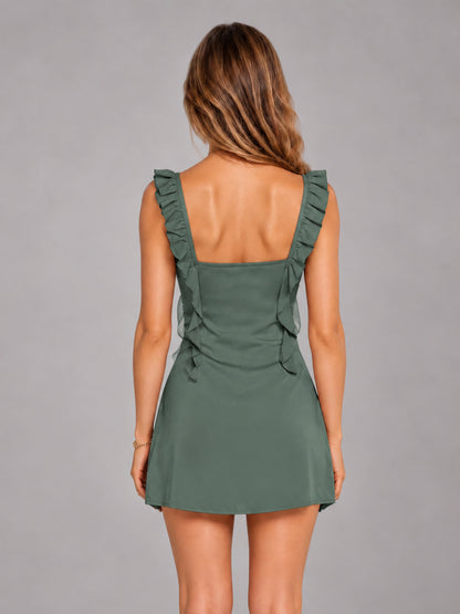 Eucalyptus Ruffled Sweetheart Stretch Satin Mini Homecoming Dresses