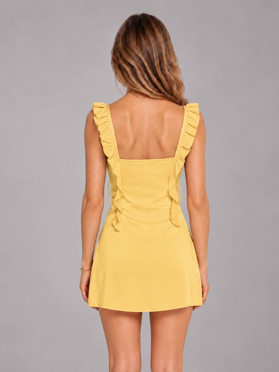 Gold Ruffled Sweetheart Stretch Satin Mini Homecoming Dresses