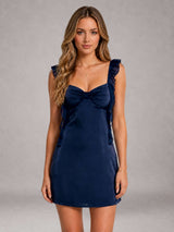 Free Shipping Ruffled Sweetheart Stretch Satin Mini Homecoming Dress