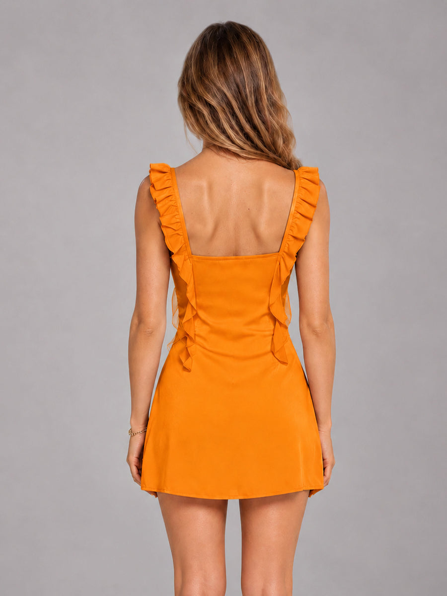 Orange Ruffled Sweetheart Stretch Satin Mini Homecoming Dresses