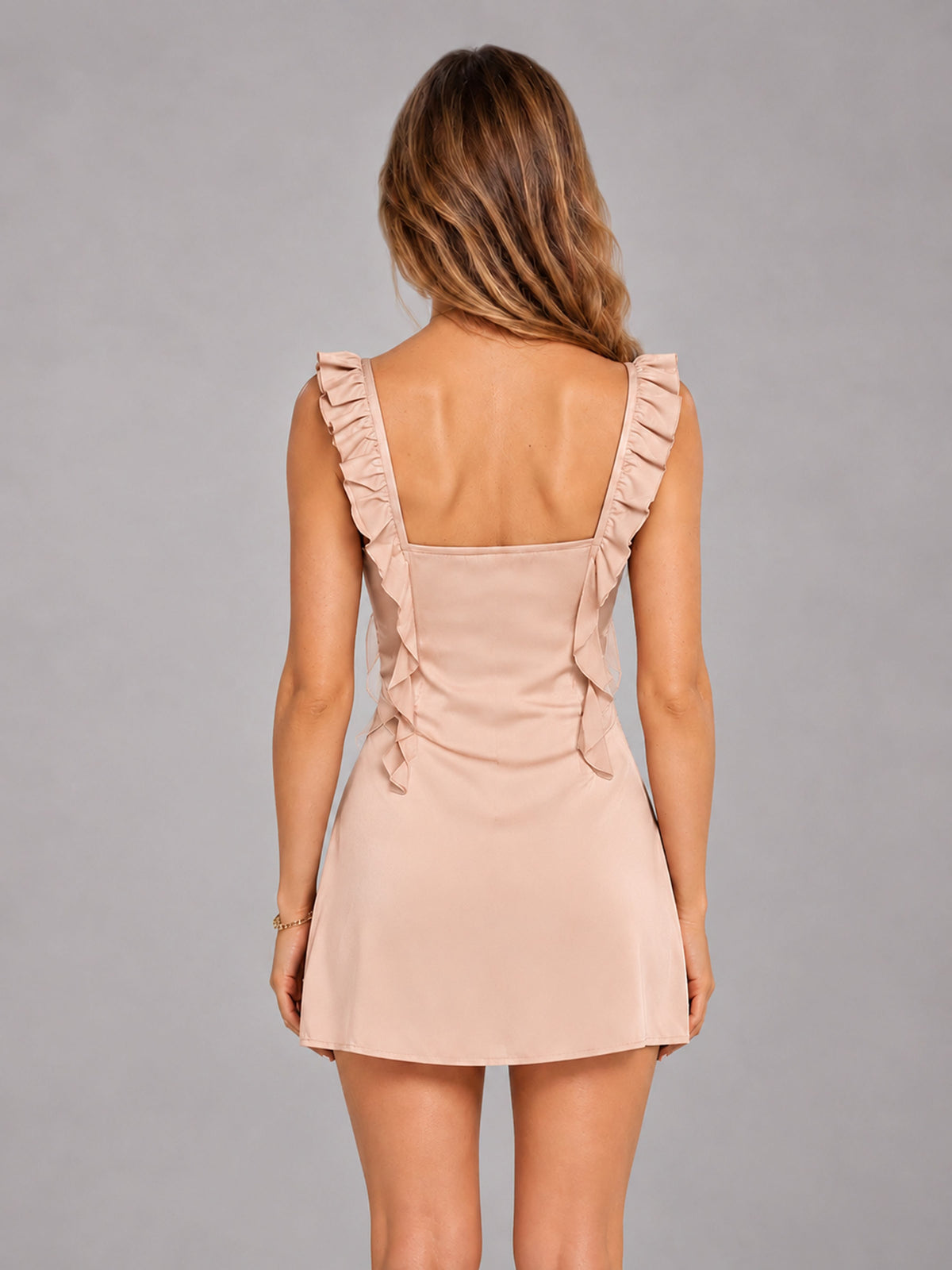 Rose Gold Ruffled Sweetheart Stretch Satin Mini Homecoming Dresses