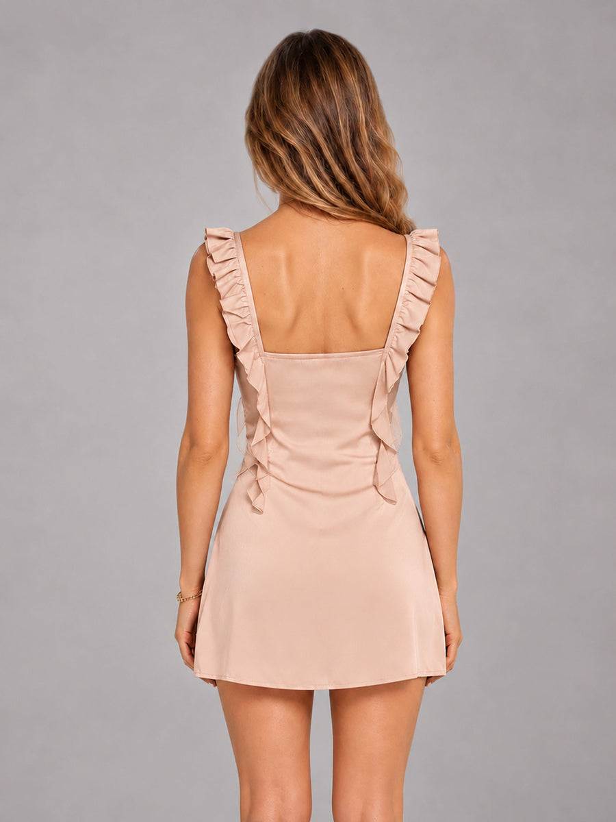 Rose Gold Ruffled Sweetheart Stretch Satin Mini Homecoming Dresses