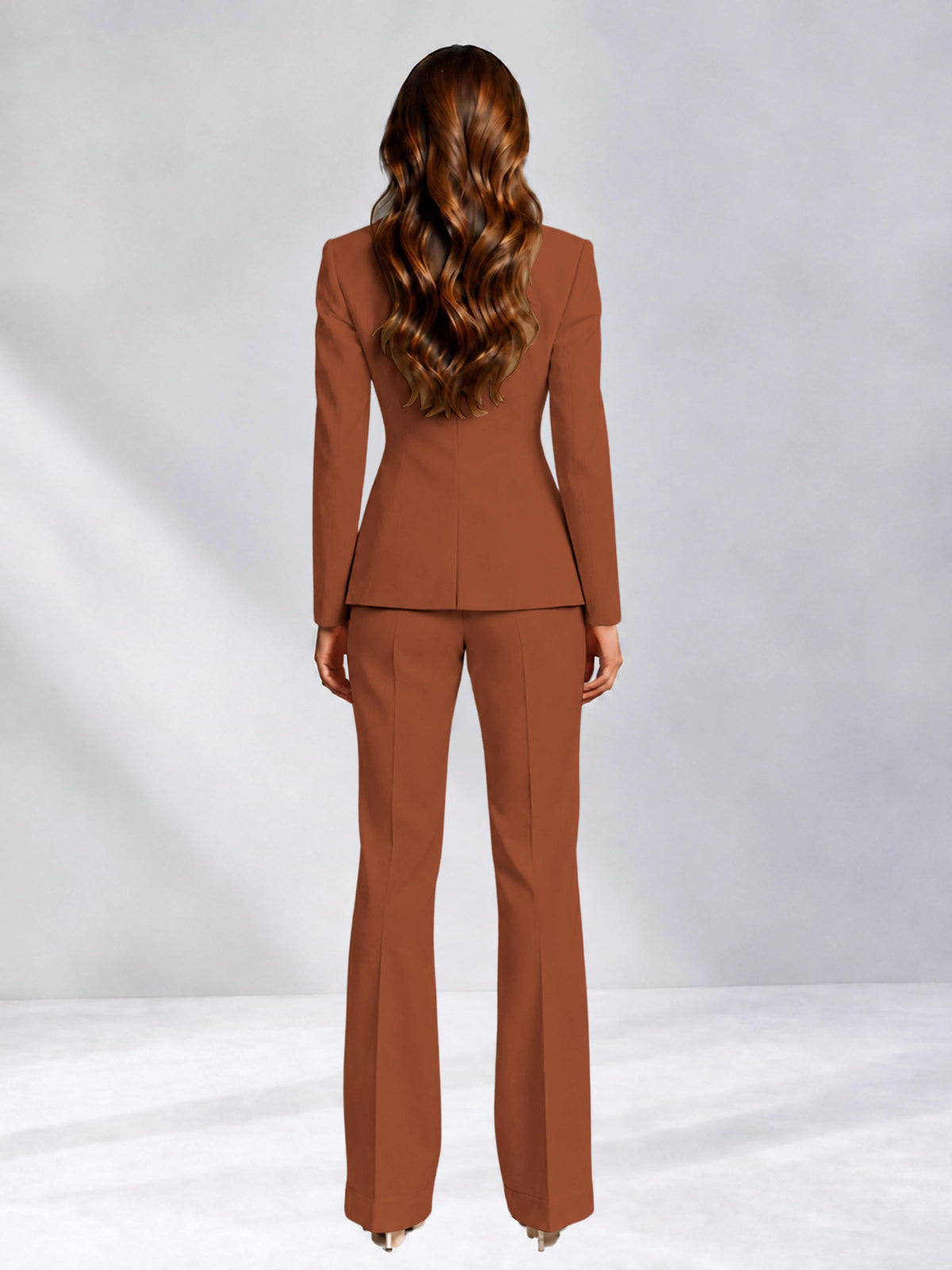 Rust 2 Pieces Slim Fit One Button Women's Suits for Commuting