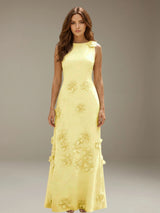 Free Shipping Scoop Neck A-Line Long Formal Dress with 3D Floral Appliques