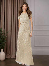 Scoop Neck Short Sleeve A Line Embroidered Floor Length Mother of the Bride Dress