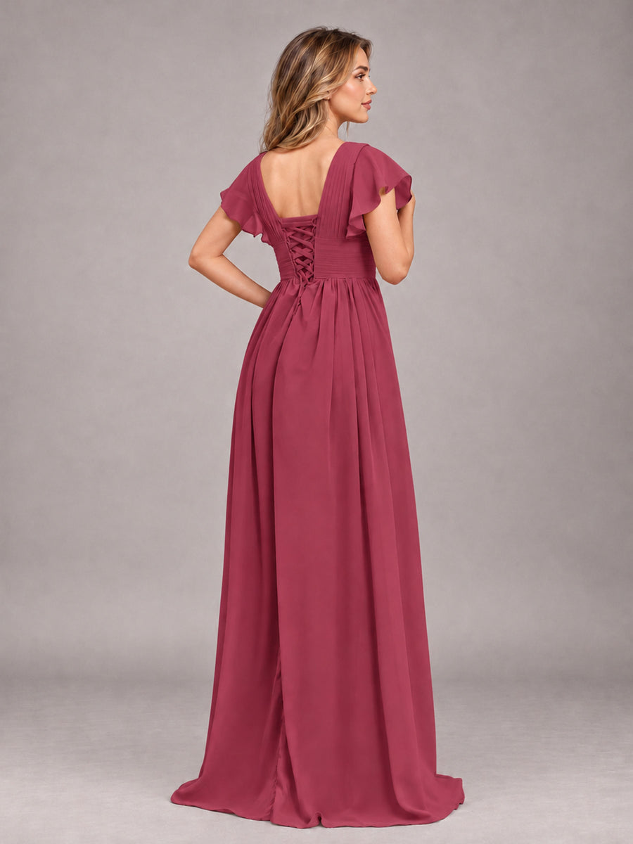 Cinnamon Rose Sexy V-Neck Slit Floor Length Bridesmaid Dress With Pockets