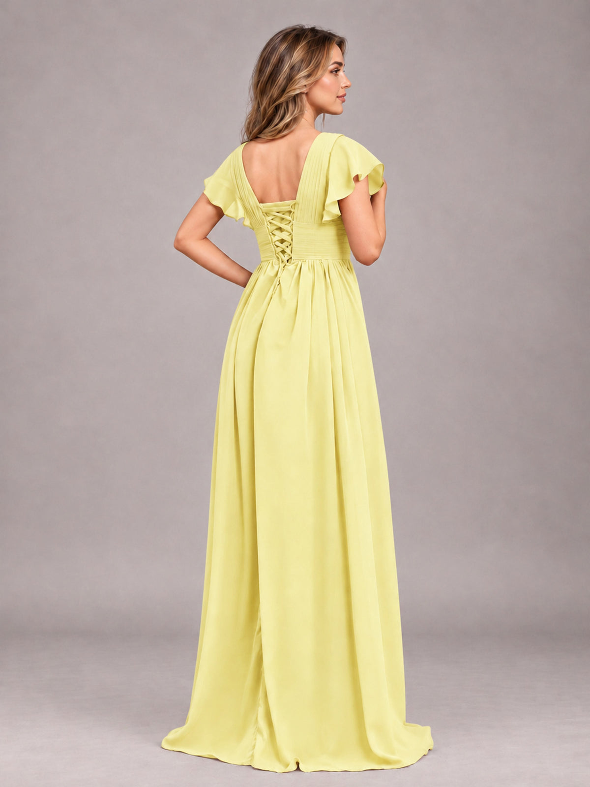 Daffodil Sexy V-Neck Slit Floor Length Bridesmaid Dress With Pockets