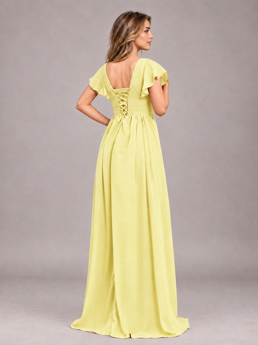 Daffodil Sexy V-Neck Slit Floor Length Bridesmaid Dress With Pockets