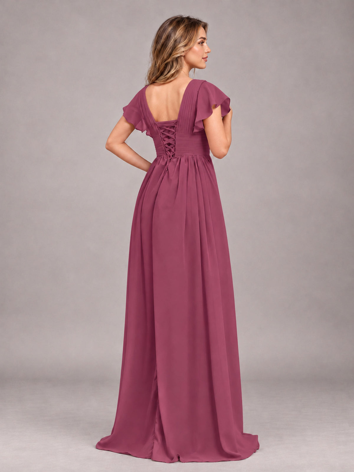 Desert Rose Sexy V-Neck Slit Floor Length Bridesmaid Dress With Pockets