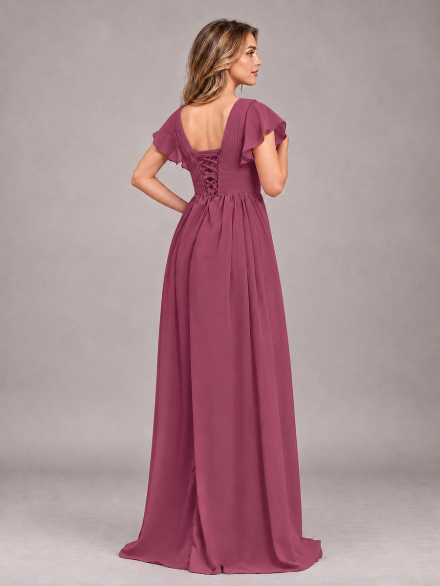 Desert Rose Sexy V-Neck Slit Floor Length Bridesmaid Dress With Pockets