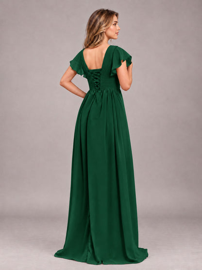Emerald Green Sexy V-Neck Slit Floor Length Bridesmaid Dress With Pockets